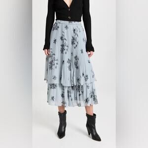 NWT Club Monaco Double Tiered Pleated Chiffon Skirt blue  Medium Midi floral